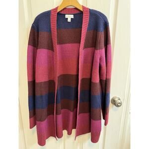 Susan Graver XL Open Cardigan Pink Blue Red Color-block Long Sleeve New